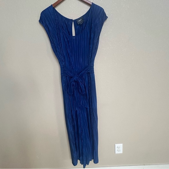 Maeve by Anthropologie Women’s 12 Blue Metallic Pleated Tie-Waist Sonata Romper - Picture 4 of 10